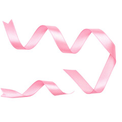 Pink breast cancer awareness ribbon, a symbol of support, hope, and health, isolated on a white background