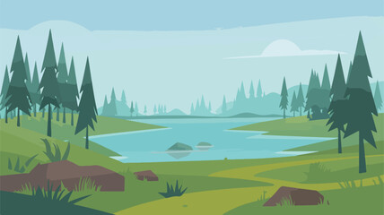 Mountain forest landscape with trees and hills