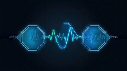Abstract representation of sound waves with octagonal frames on a dark blue background