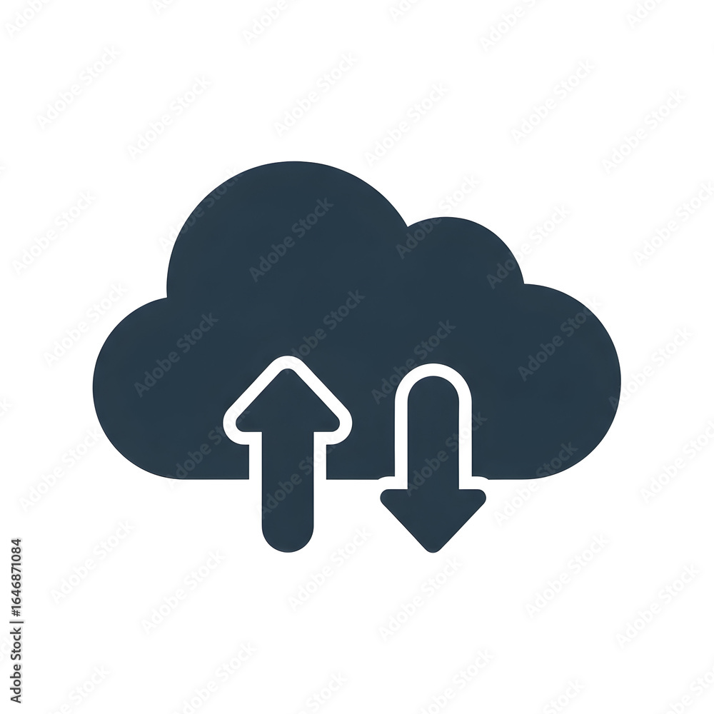 Poster seamless cloud data transfer icon representing upload and download functionality for modern digital 