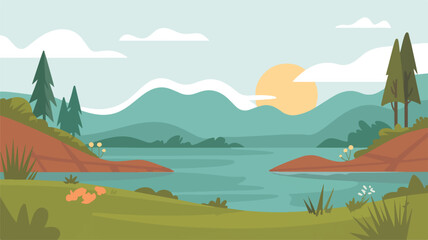 Mountain landscape with lake and sky