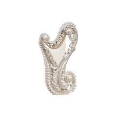 Obraz premium Elegant Ornate Pearl-Adorned Harp Sculpture 3D Render
