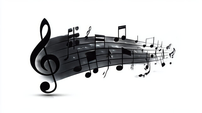Musical score icon with notes on white background	