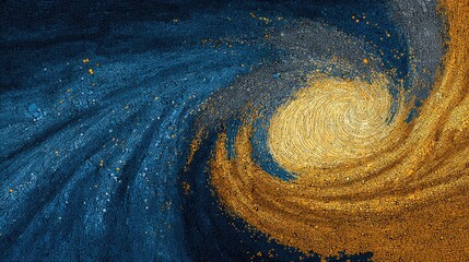 Swirling gold and blue abstract artwork