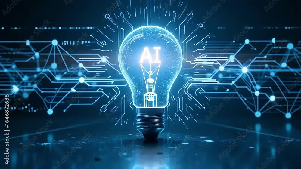 Poster ai lightbulb concept: exploring artificial intelligence innovation and technology future