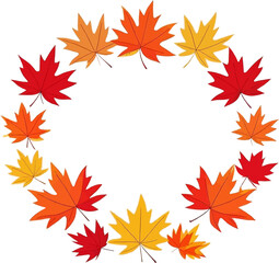 Autumn frame with scattered colorful maple leaves on light background, perfect for seasonal invitations and stationery