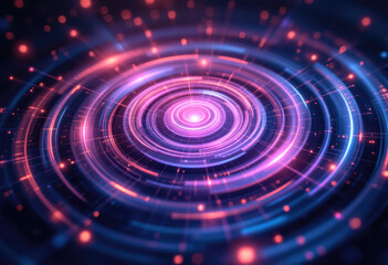 Obraz premium Vibrant Concentric Circles with Glowing Pink and Blue Light in Artistic Abstraction
