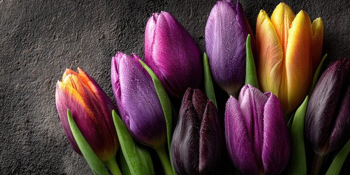 Colorful tulips on dark background - Powered by Adobe