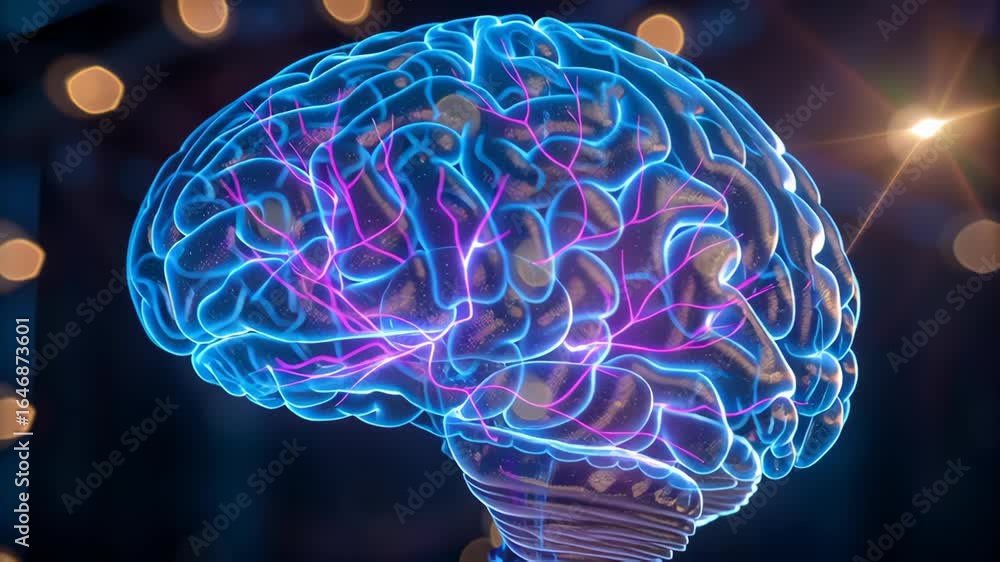 Poster hyperactivity concept ,vibrant glowing representation of human brain showcasing intricate neural pat