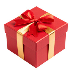 Fototapeta premium A classic red present box with a bow and ribbon is ready for a festive holiday celebration