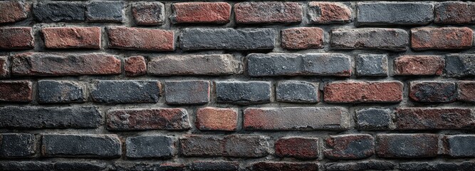 Obraz premium Close-up of a brick wall, varied dark and reddish-brown tones