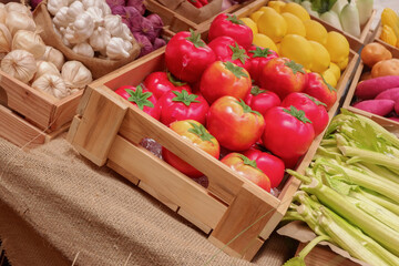 Fresh Fruits and vegetables at a farmer market,raw fruits,nutrition,organic,healthy eating or...