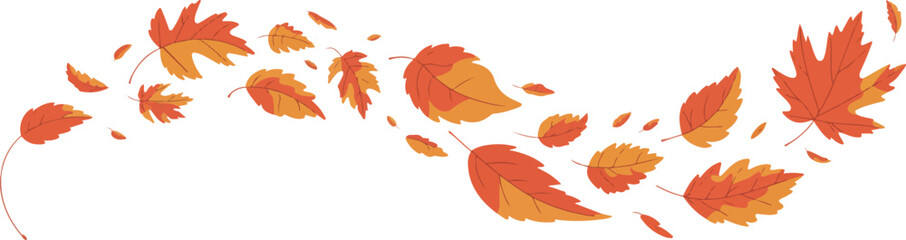 Silhouette of autumn leaves swirling in the wind, seasonal fall foliage design, nature-inspired decorative black illustration

