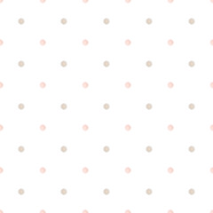 Watercolor seamless polka dot pattern in soft pastel pink and beige. Background for textiles, nursery decor, baby shower invites, wrapping, scrapbook, stationery and cozy cottage core product design