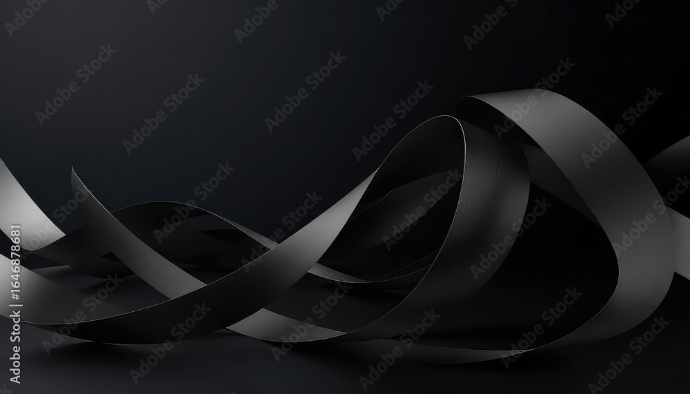 Poster swirling dark ribbon waves cascading over one another in a captivating display of modern elegance ag
