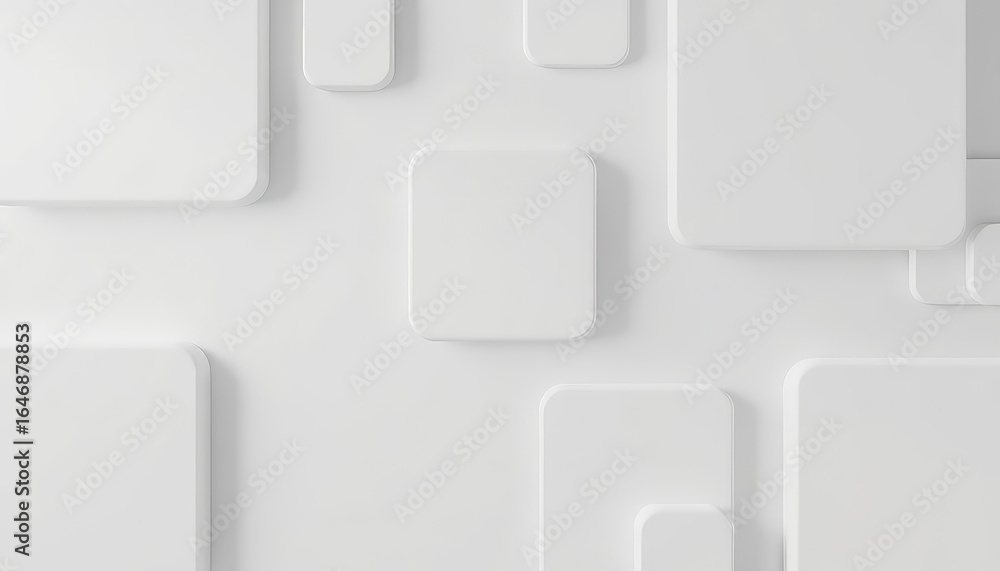 Poster elegant arrangement of elevated white squares creating a minimalist pattern across a clean backdrop,