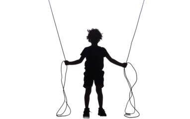 Child Silhouette Joyfully Playing with a Jumping Rope at Sunset Isolated on Transparent Background