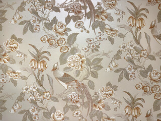 Random abstract flower and leaves illustration. Classic floral graphic background, in golden brass and red color. For wallpaper, painting, and fabric. Seamless background texture.