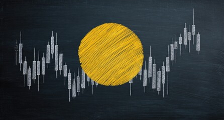 Chalkboard financial chart with large yellow circle