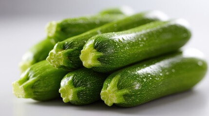 Close-up, vibrant fresh, green zucchini stacked together. These healthy vegetables are perfect cooking adding nutrition any meal. Bright colors detailed texture make great food photograph.