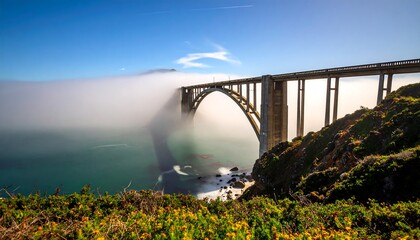 Coastal bridge through morning mist