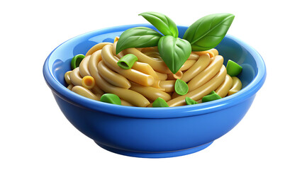 Delicious Pasta Dish with Fresh Basil Leaves in a Blue Bowl Perfect for a Quick and Easy Meal or a Restaurant Menu