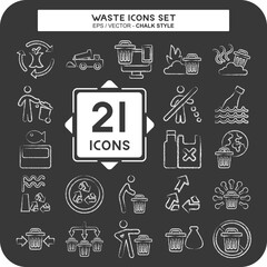 Icon Set Waste. related to Environment symbol. chalk Style. design editable