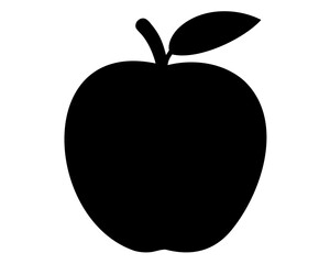 Silhouette of a ripe black apple with a stem and leaf