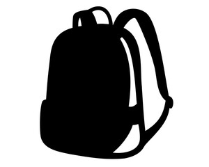 Silhouette of a backpack on a white background, facing slightly to the side