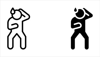 Sweating man icon set. Cold sweat. Worrying and nervous person. Anxiety and stress. icon symbol on white background