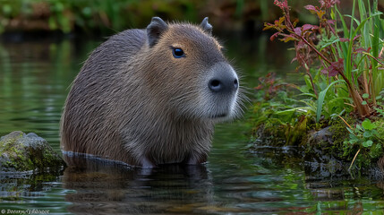 Capybara Appreciation Day - July 10th. Cute, largest rodent - the water pig. Hand-drawn vector illustration, isolated on a white background.