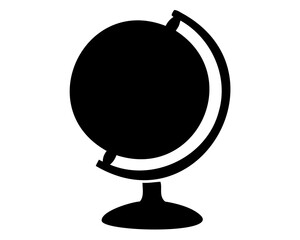 Simple stylized globe icon on a stand in black and white
