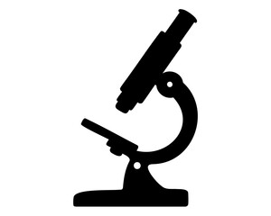 Black silhouette illustration of a laboratory microscope for science and research