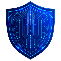 Blue shield on an abstract technology background with a circuit board design