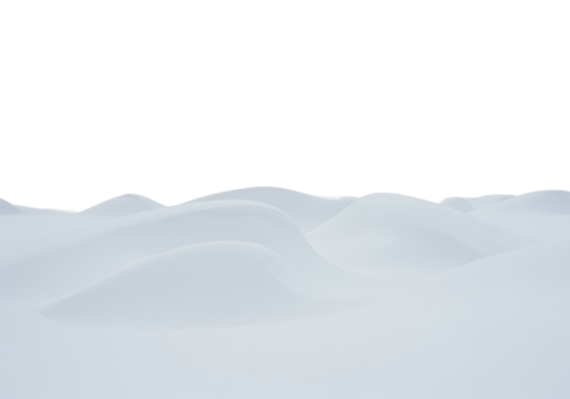 Elegant, undulating transparent snowdrifts forming flowing organic shapes with subtle shadows, set on an expansive minimalist plain with ample negative space, concept of purity and potential