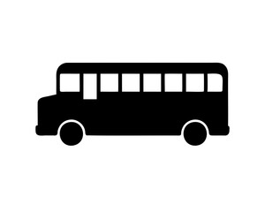 Black silhouette of a bus on a white background with windows