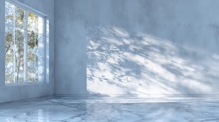 Fototapeta premium Empty Modern Concrete Room With Large Window And Sunlight