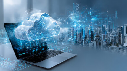 Cloud Computing. Businessman hold cloud computing network connecting icon to represent solutions for businesses, facilitating data management, scalability, flexibility, and cost-effective solutions.