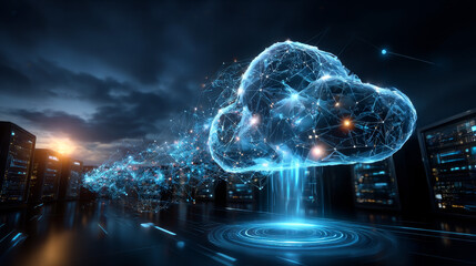 Cloud Computing. Businessman hold cloud computing network connecting icon to represent solutions for businesses, facilitating data management, scalability, flexibility, and cost-effective solutions.