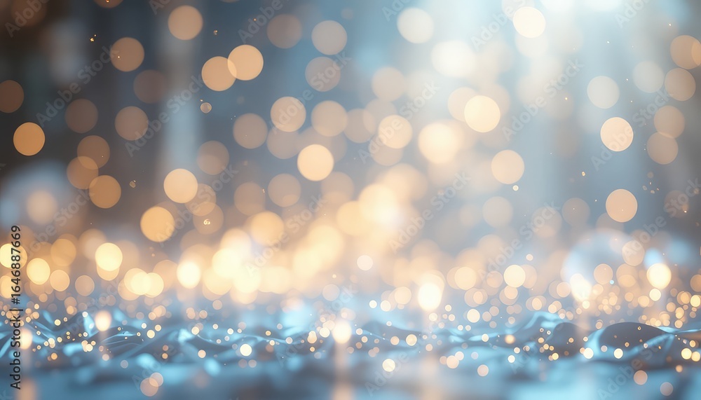Poster Ethereal background image featuring abstract bokeh lights with a shiny surface and soft, beautiful pastel colors.