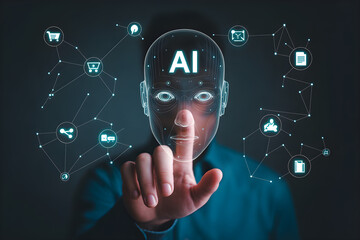 Artificial Intelligence Interface Highlighting Technology Connections and Concepts

