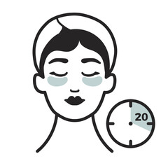 Skincare routine illustration, woman face mask. Beauty procedure theme. Vector design, square composition, simple flat contour icon. Beauty salon or home care. 