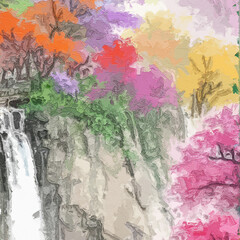 Naklejka premium Various oil paintings, flowers, sailboats, landscapes, mountains, rivers, lakes, plum blossoms, birds, chrysanthemums, swans, fish, roses, peonies, flowers