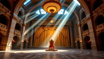 Fototapeta premium Grand Theater Interior with Ornate Throne and Chandelier