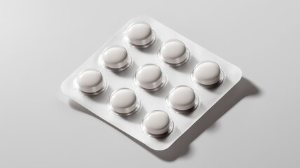White round pills in a foil blister pack arranged neatly on a clean surface