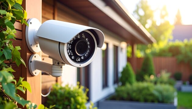Outdoor security camera on house