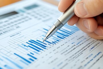 Obraz premium Financial Advisor Examining Interest Rate Trends on a Chart with Professional Pen in Hand