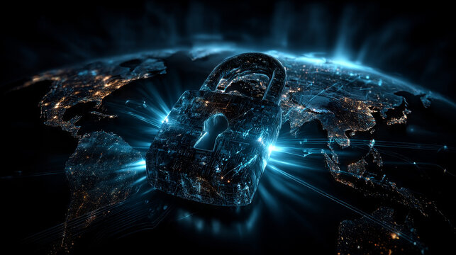 Hand holding a globe with a network connecting data. Cybersecurity is an essential part of digital technology, protecting the integrity, confidentiality, availability of information global networks.