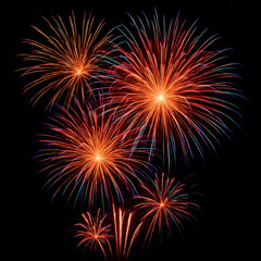 Photo of a vibrant display of colorful fireworks exploding in the night sky, creating a festive and celebratory spectacle of light and color for special events and holidays