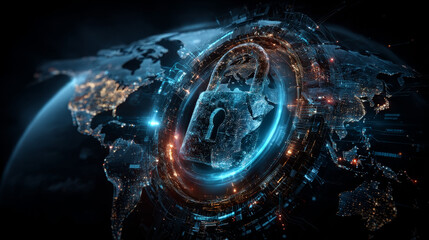 Hand holding a globe with a network connecting data. Cybersecurity is an essential part of digital technology, protecting the integrity, confidentiality, availability of information global networks.